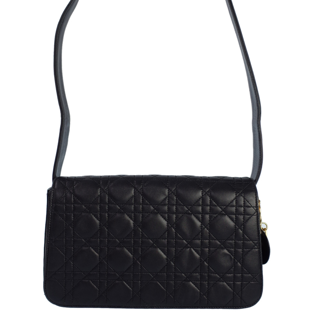 Christian Dior Cannage Shoulder Bag Leather Black